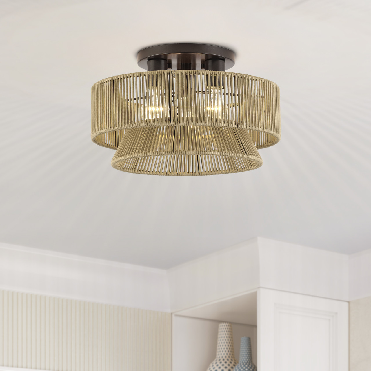 LIVEX LIGHTING 53166-92 3 Light English Bronze Large Semi-Flush