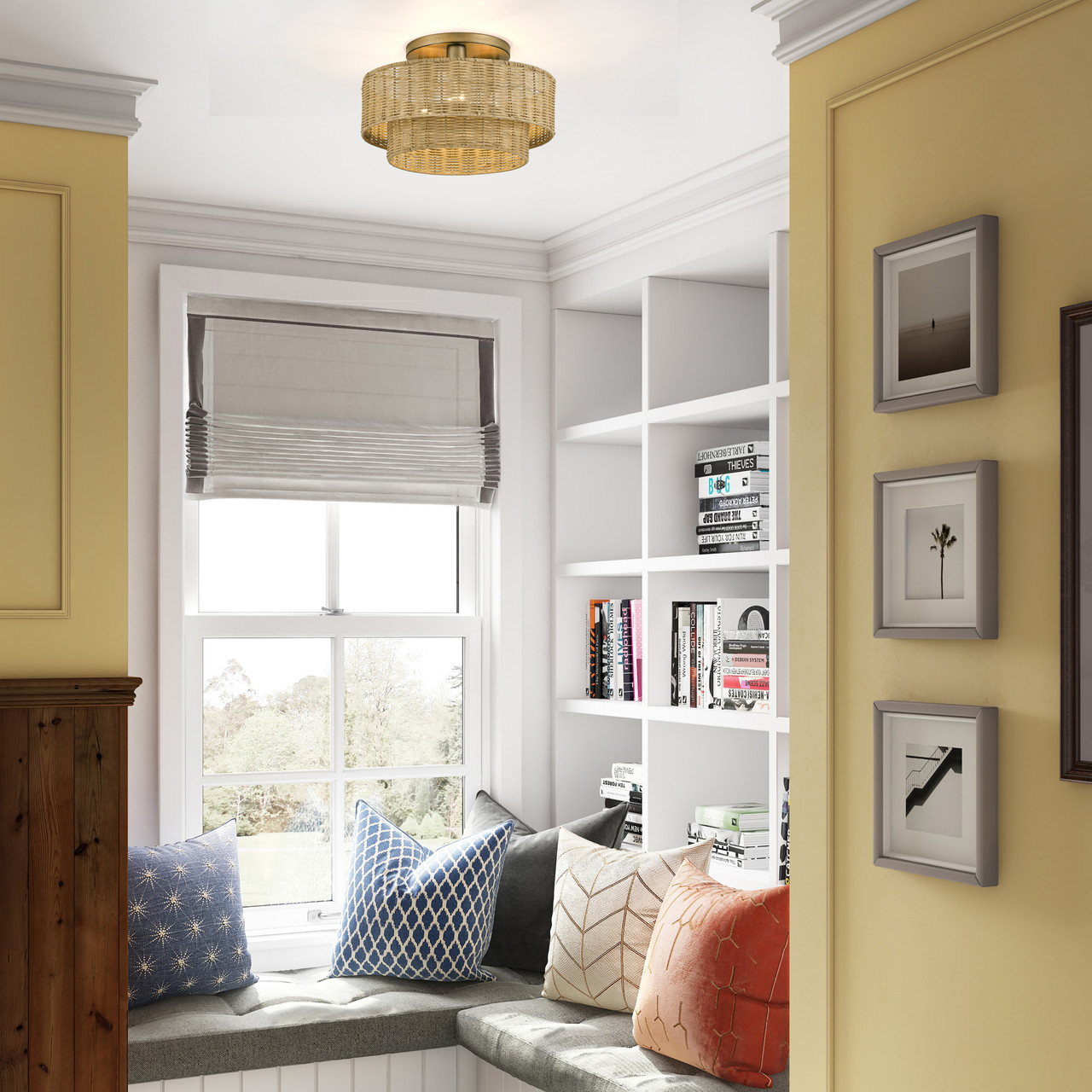 LIVEX LIGHTING 60047-48 3 Light Antique Gold Leaf Large Semi-Flush