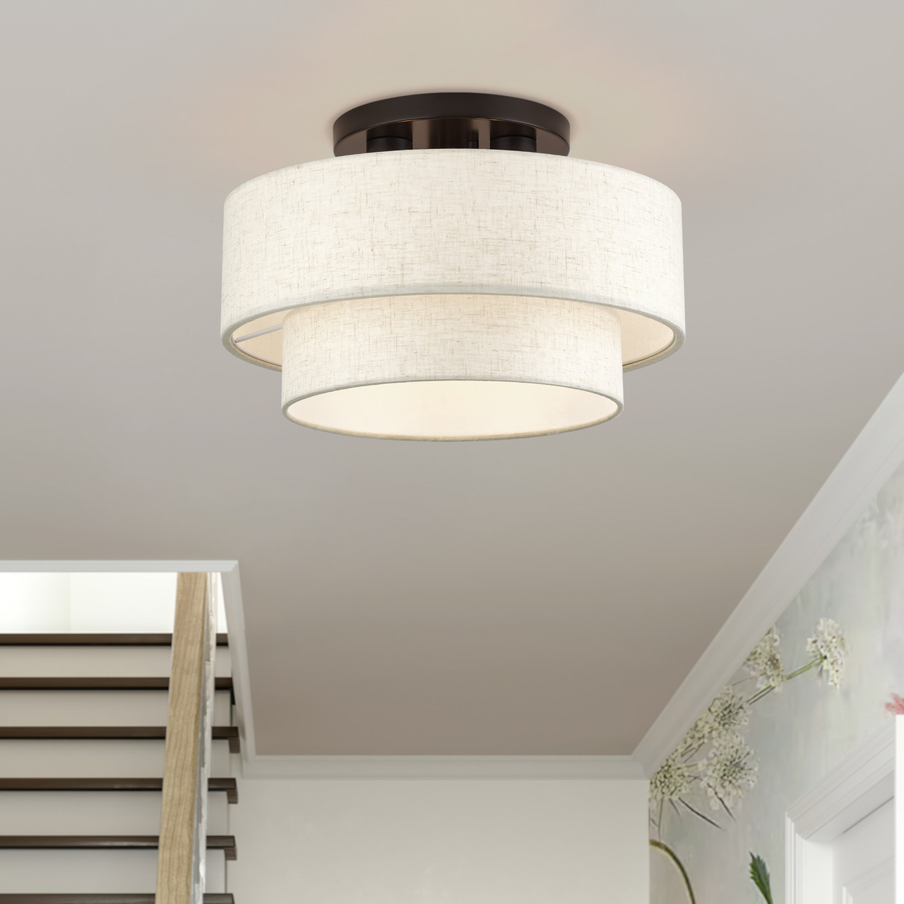 LIVEX LIGHTING 41944-92 3 Light English Bronze Large Semi-Flush