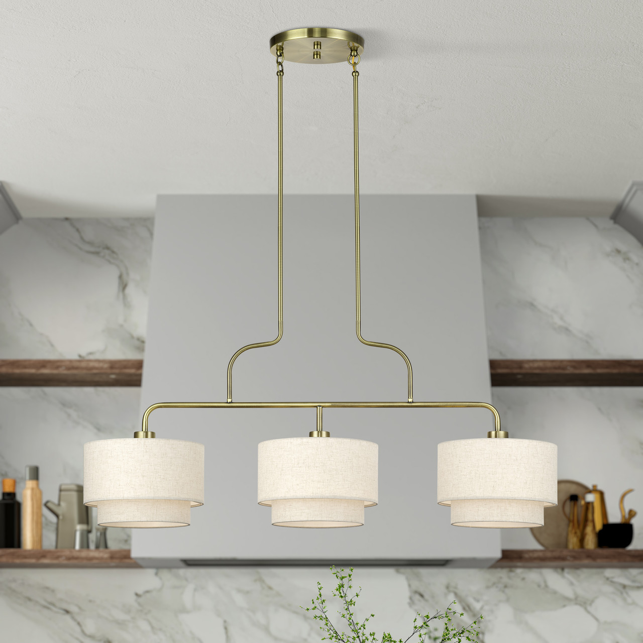 LIVEX LIGHTING 41943-01 3 Light Antique Brass Extra Large Linear Chandelier