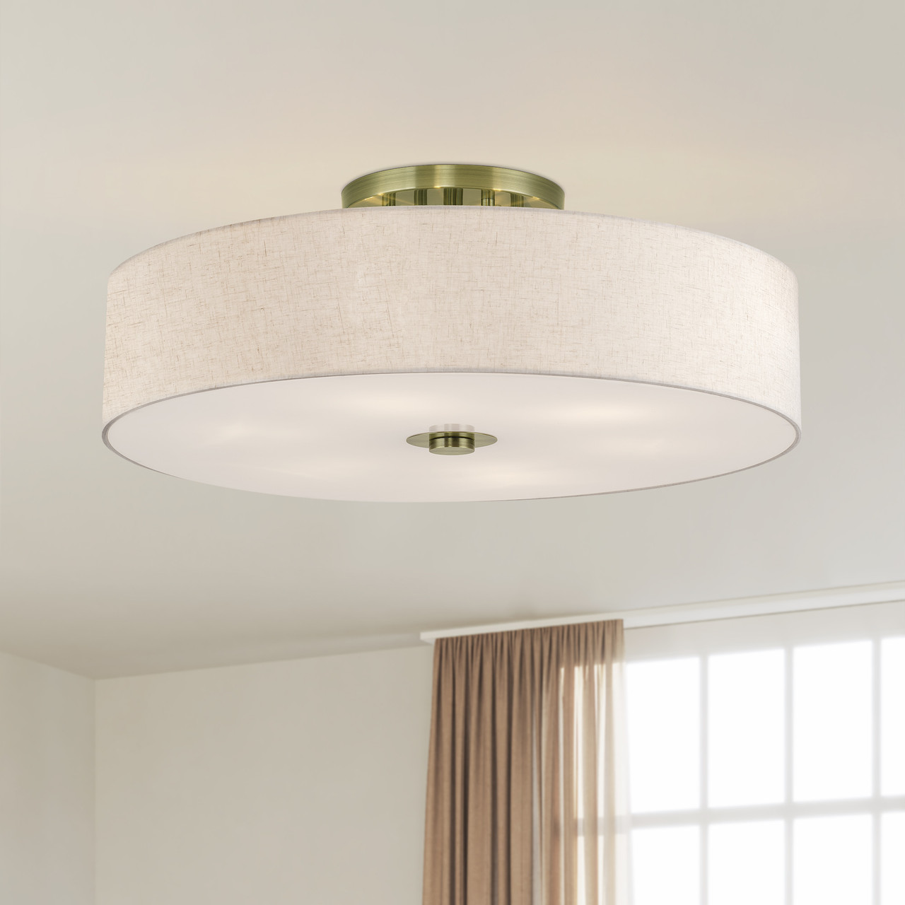 LIVEX LIGHTING 45848-01 6 Light Antique Brass Extra Large Semi-Flush