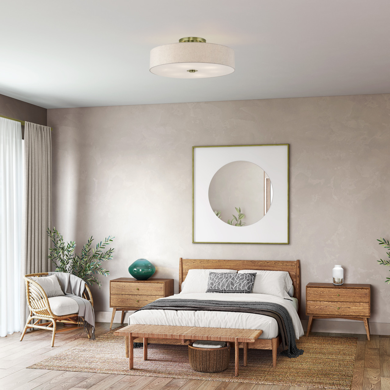 LIVEX LIGHTING 45848-01 6 Light Antique Brass Extra Large Semi-Flush