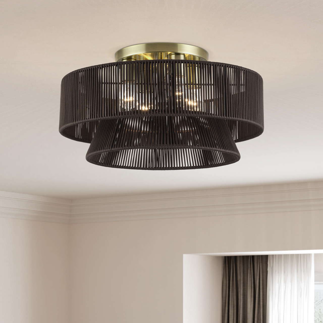 LIVEX LIGHTING 49148-01 4 Light Antique Brass Extra Large Semi-Flush