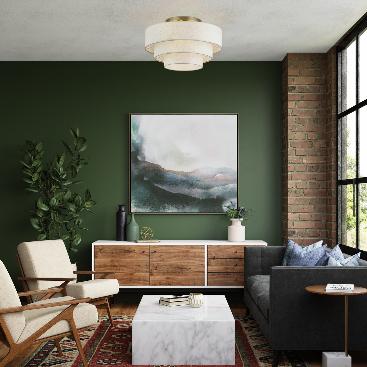 LIVEX LIGHTING 41946-01 4 Light Antique Brass Extra Large Semi-Flush