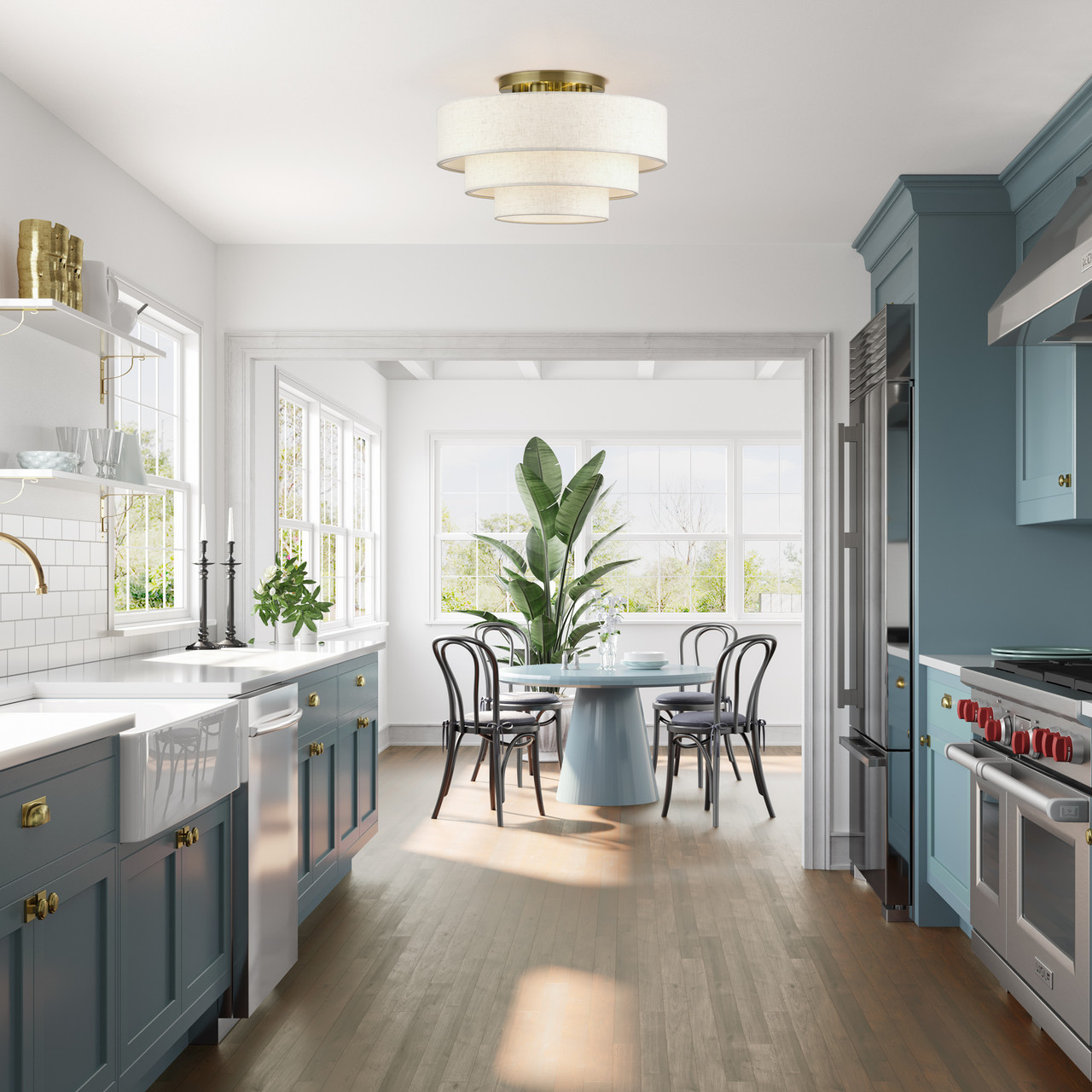 LIVEX LIGHTING 41946-01 4 Light Antique Brass Extra Large Semi-Flush