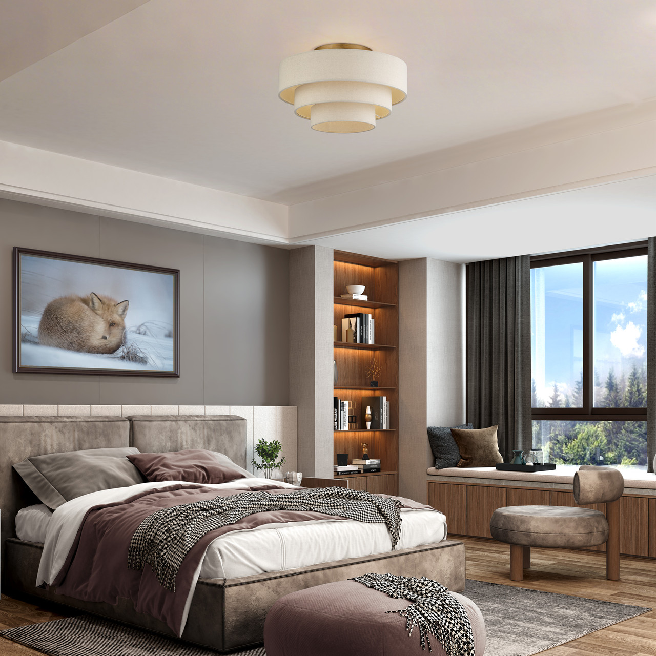 LIVEX LIGHTING 58876-48 4 Light Antique Gold Leaf Extra Large Semi-Flush