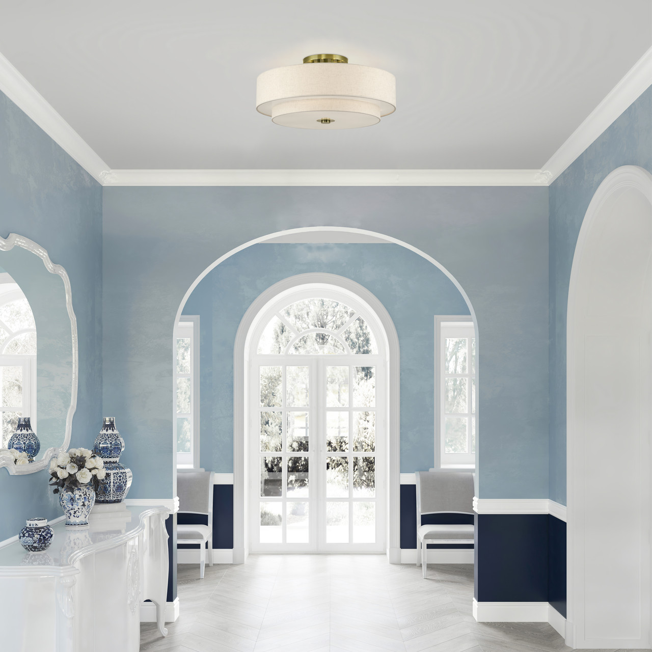 LIVEX LIGHTING 45849-01 6 Light Antique Brass Extra Large Semi-Flush