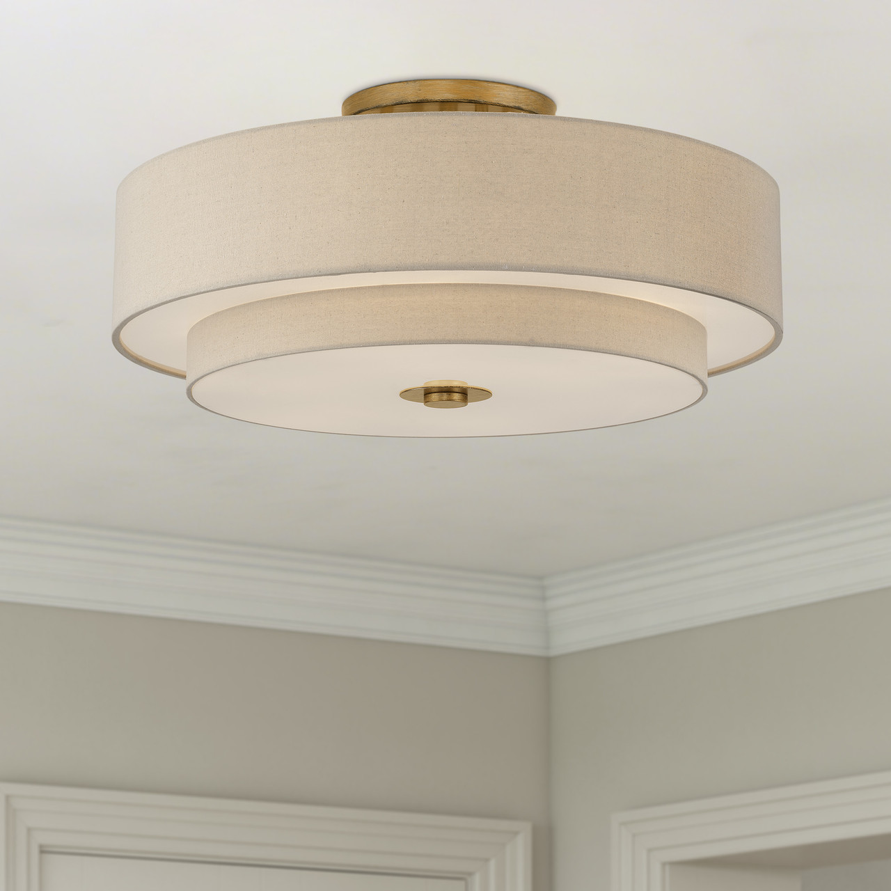 LIVEX LIGHTING 58857-48 6 Light Antique Gold Leaf Extra Large Semi-Flush