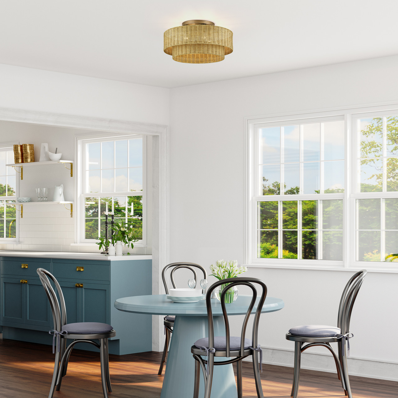 LIVEX LIGHTING 60049-48 4 Light Antique Gold Leaf Extra Large Semi-Flush