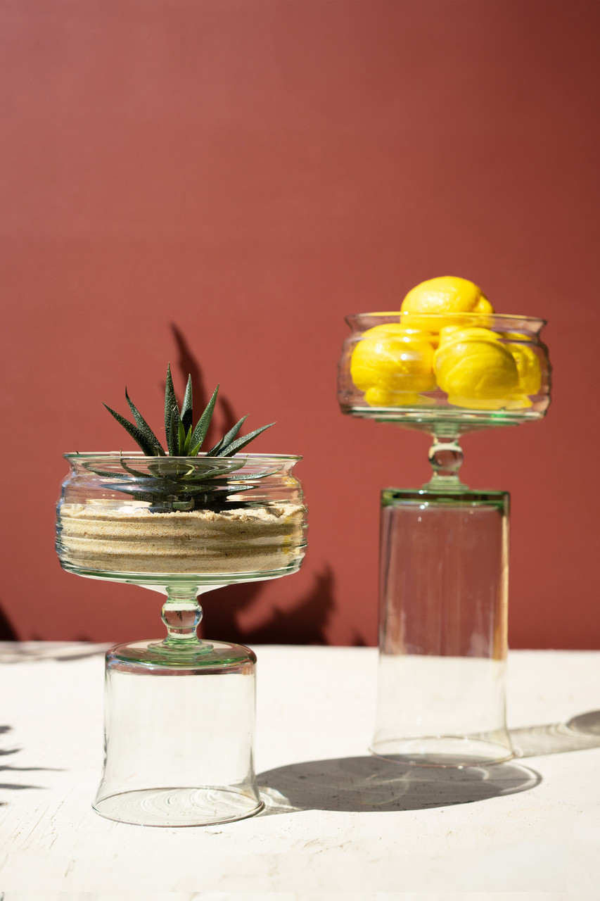 KALALOU CV2370 SET OF TWO GLASS COMPOTES WITH BASES