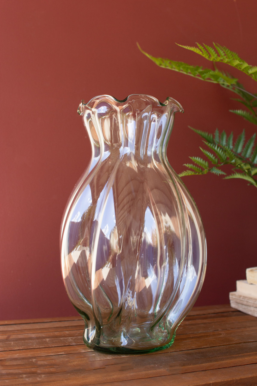 KALALOU CV2340 GLASS MELON VASE WITH RUFFLED EDGE