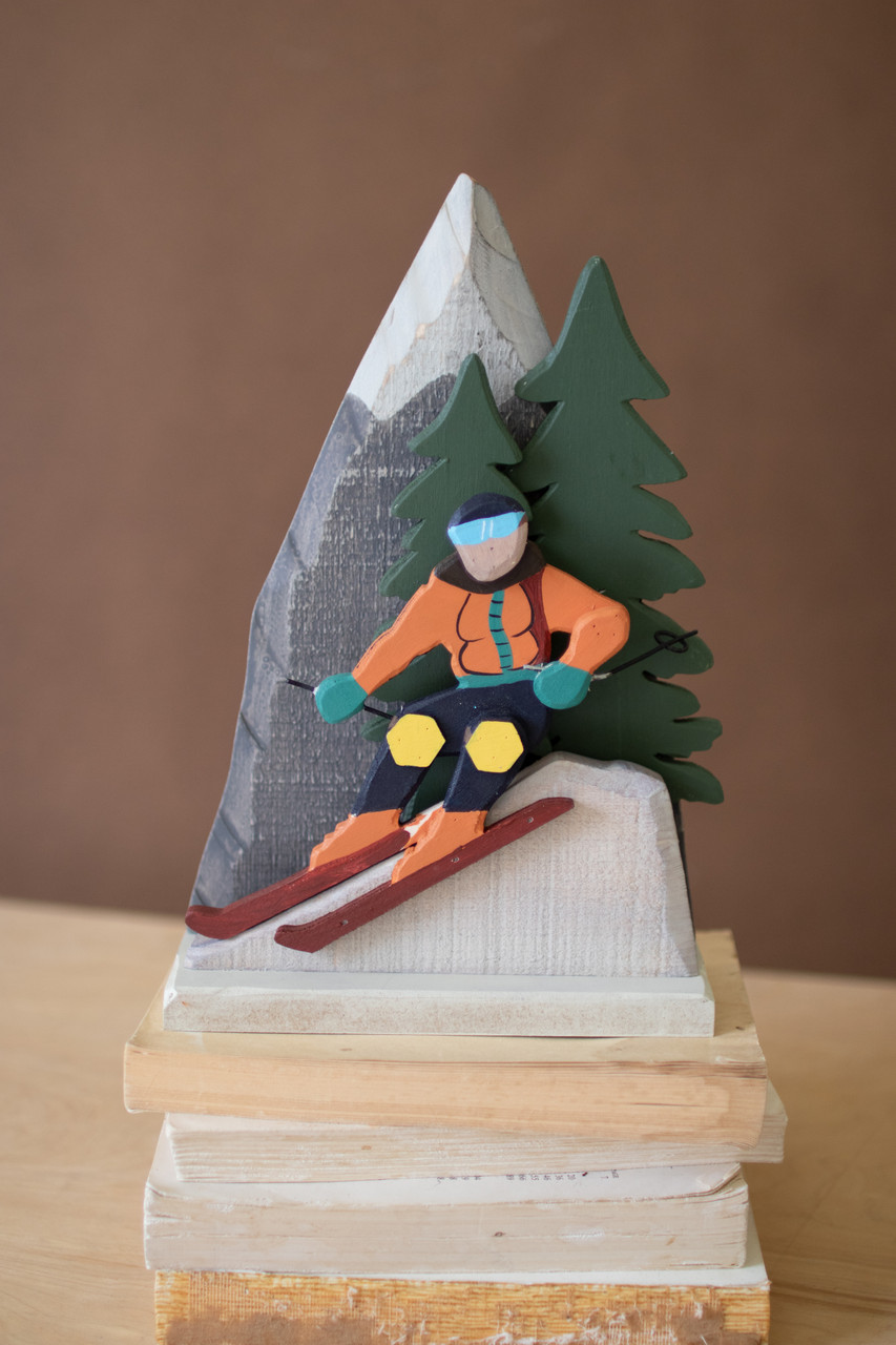 KALALOU CJFB1009 PAINTED WOOD SNOW SKIING SCENE