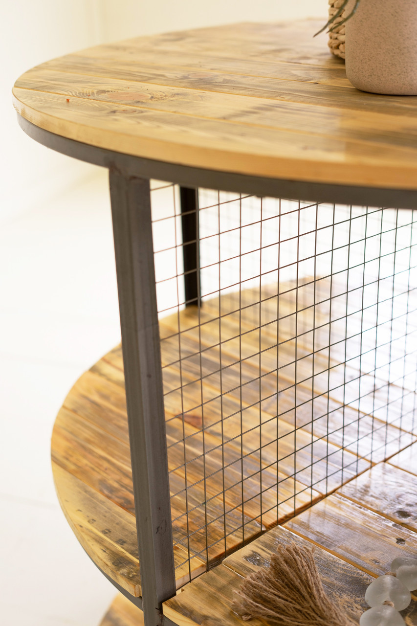 KALALOU CQ7626 ROUND IRON AND WOOD THREE TIERED DISPLAY UNIT