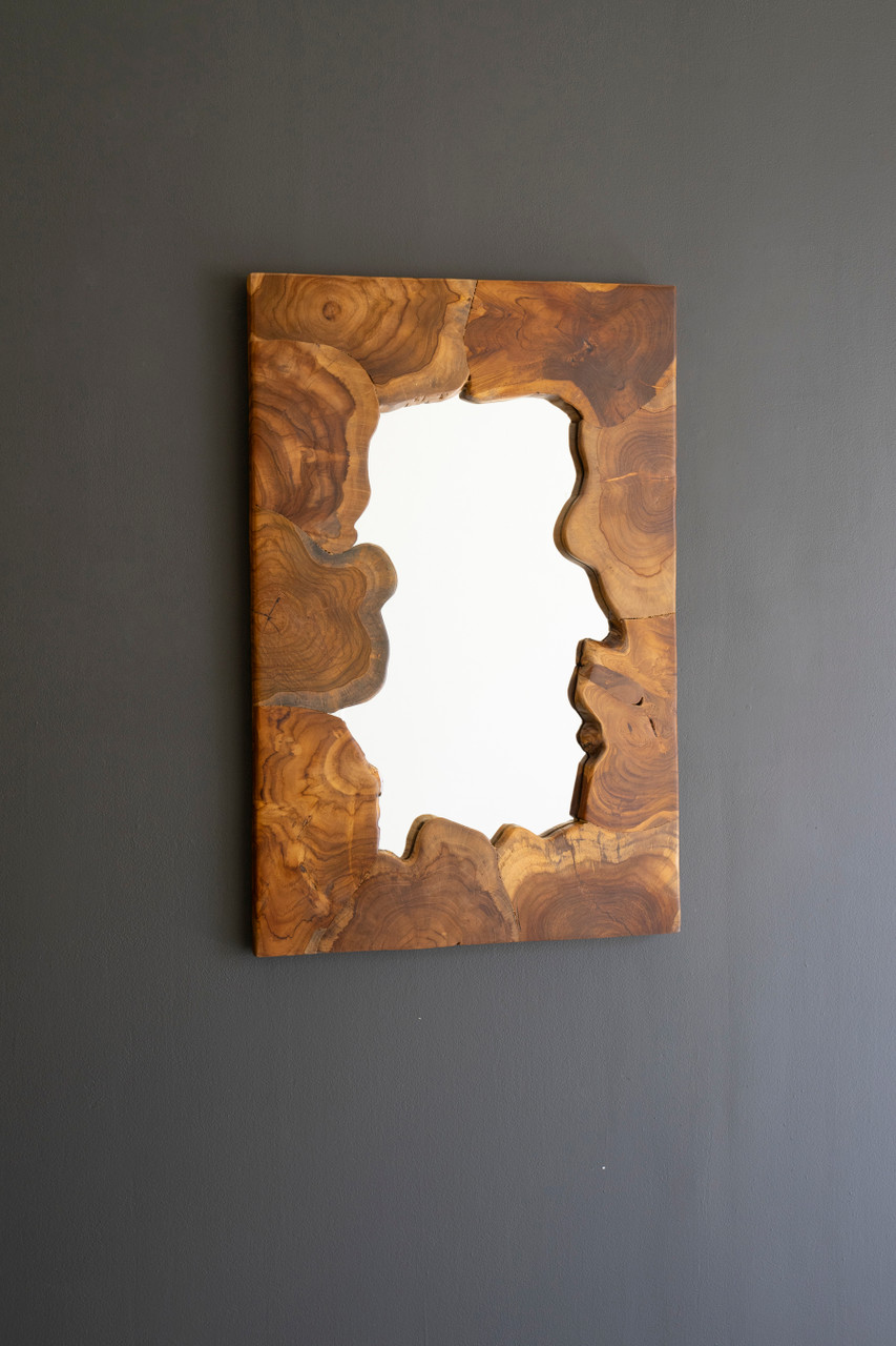 KALALOU DCAV1006 LIVE-EDGE TEAK WOOD FRAMED MIRROR