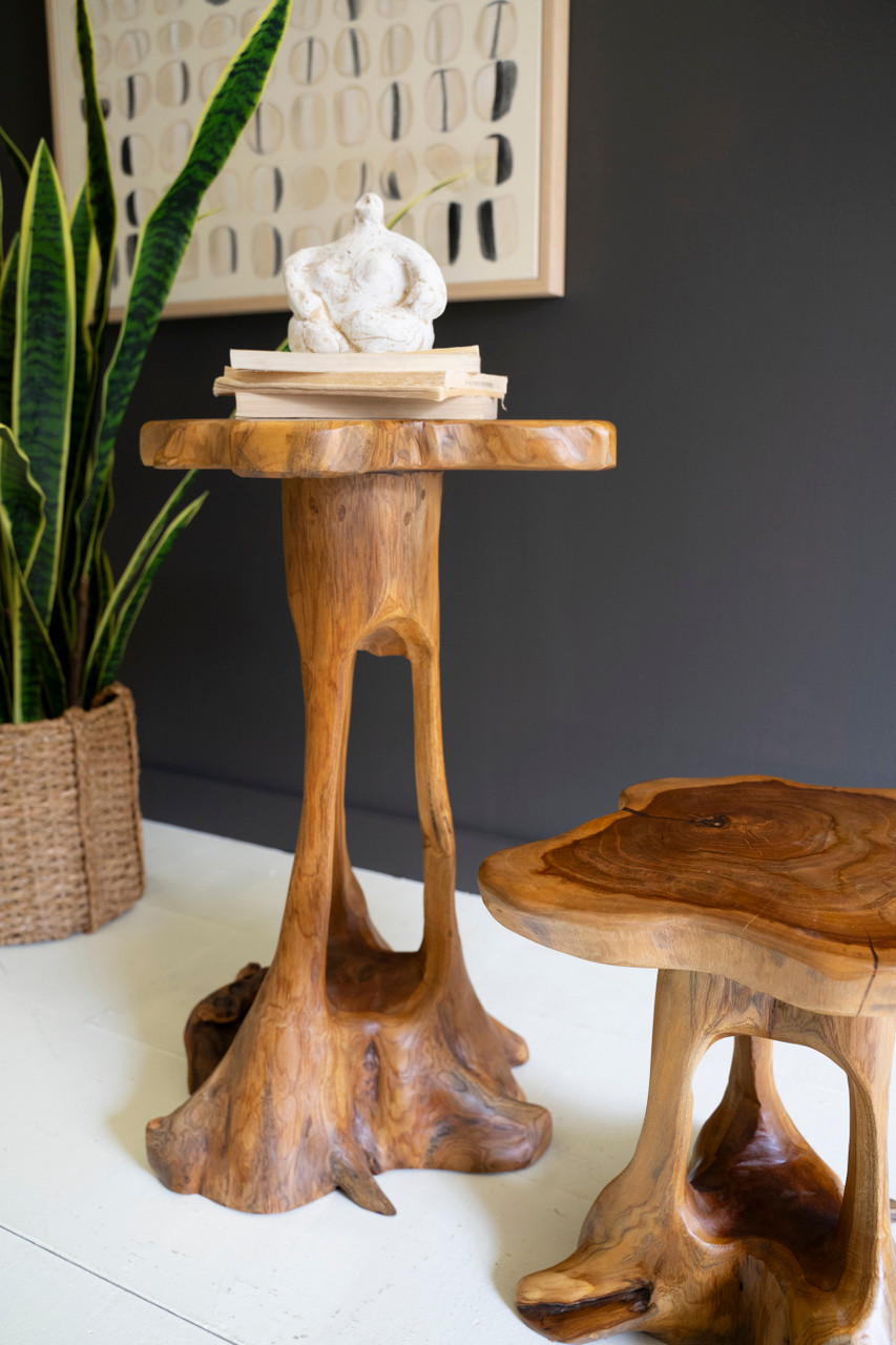 KALALOU DCAV1005 SET OF TWO ORGANIC TEAKWOOD ACCENT TABLES