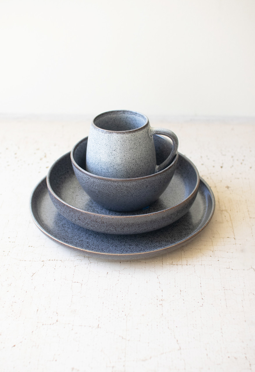 KALALOU CTE1018 SET OF THREE STONEWASH CERAMIC DINNER & SALAD PLATE & BOWL