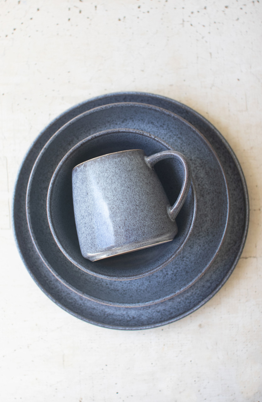 KALALOU CTE1018 SET OF THREE STONEWASH CERAMIC DINNER & SALAD PLATE & BOWL