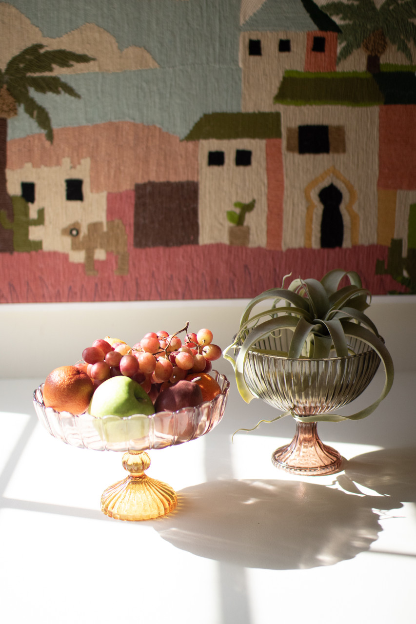 KALALOU NGLE1018 MULTI-COLORED GLASS COMPOTE - RIBBED