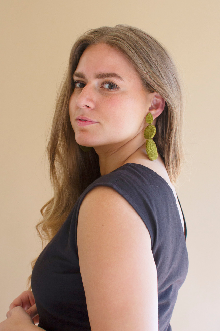 KALALOU NGRA1167 FABRIC-WRAPPED EARRINGS - CHARTREUSE