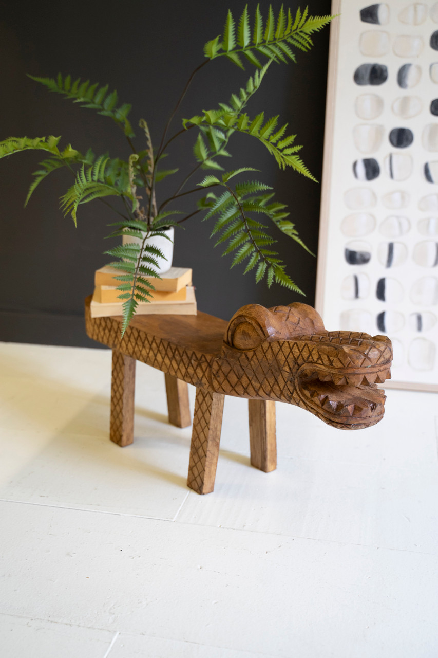 KALALOU DWA1052 CARVED TEAK WOOD CROCODILE BENCH
