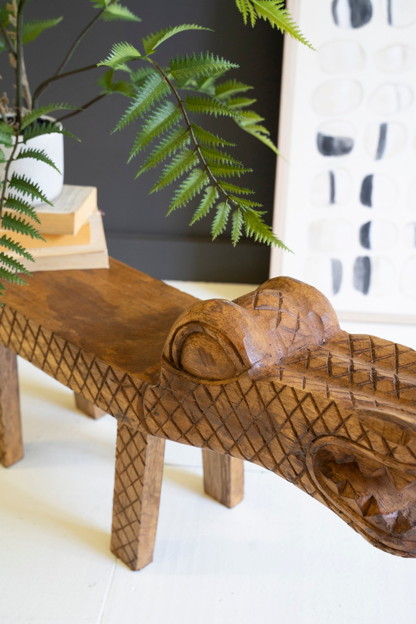 KALALOU DWA1052 CARVED TEAK WOOD CROCODILE BENCH