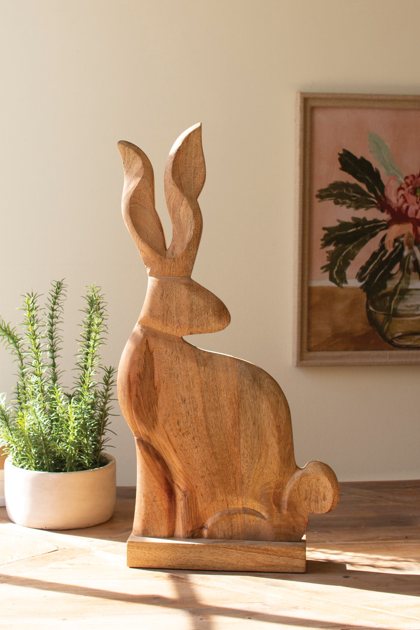 Kalalou Carved Wood Rabbit on Stand