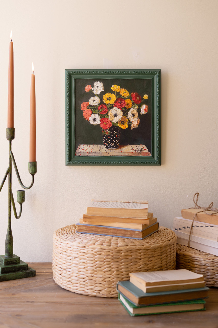 KALALOU CAR1811 GREEN FRAMED STILL LIFE PAINTING