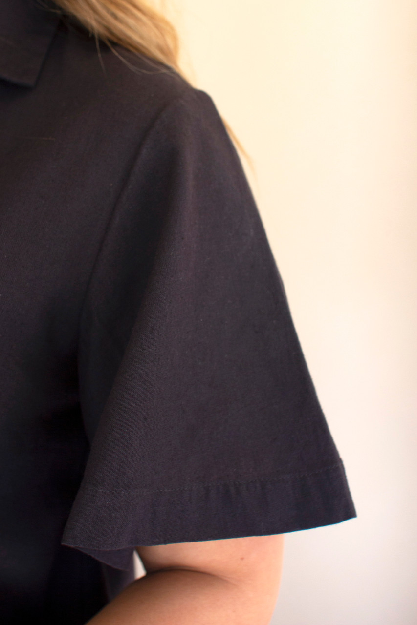 KALALOU NELL1017 SHORT-SLEEVE BUTTONDOWN BLOUSE WITH COLLAR - MIDNIGHT