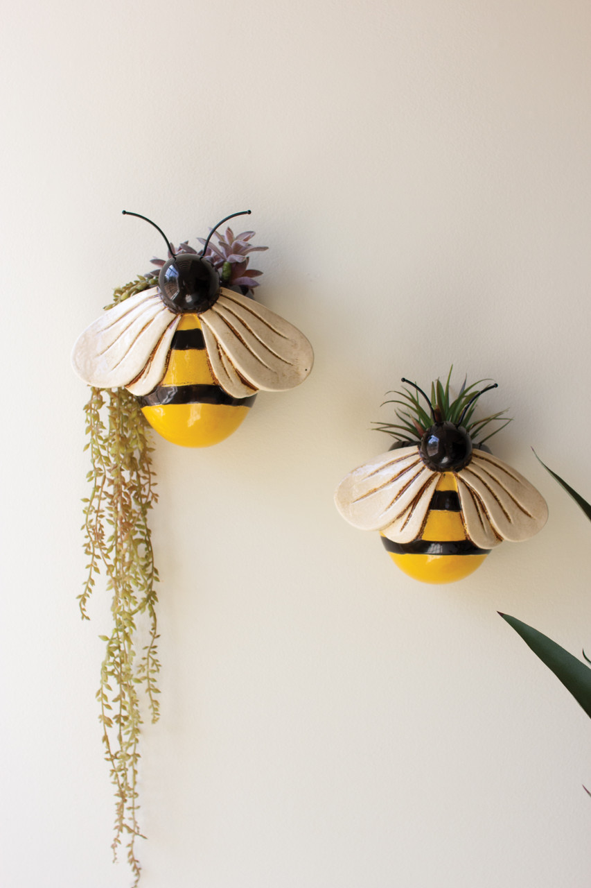 KALALOU CDV2311 SET OF TWO CERAMIC BEES WALL PLANTERS