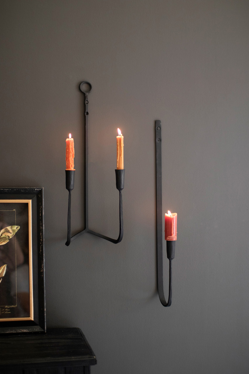 KALALOU NELE1004 FORGED-IRON DOUBLE TAPER WALL SCONCE