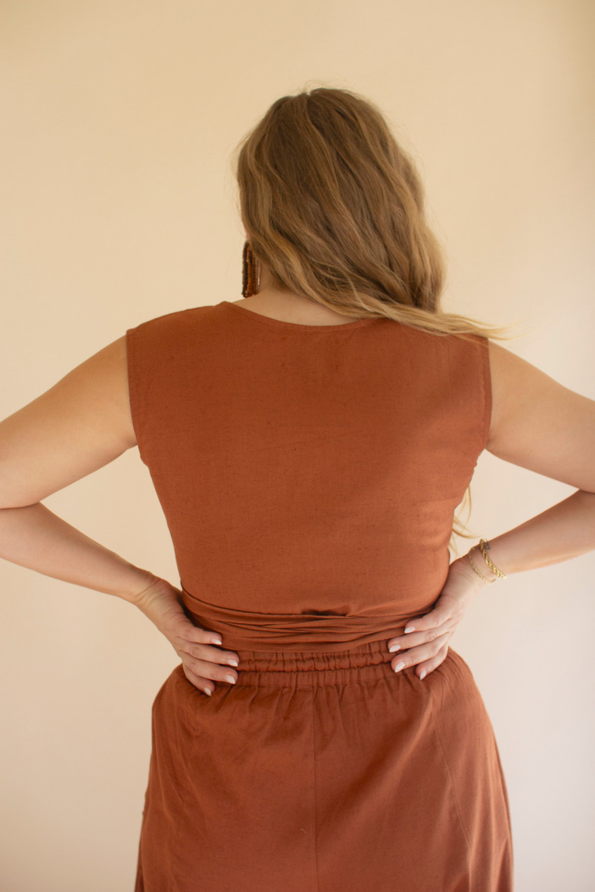 KALALOU NELL1073 CONVERTIBLE WRAP BLOUSE - CINNAMON