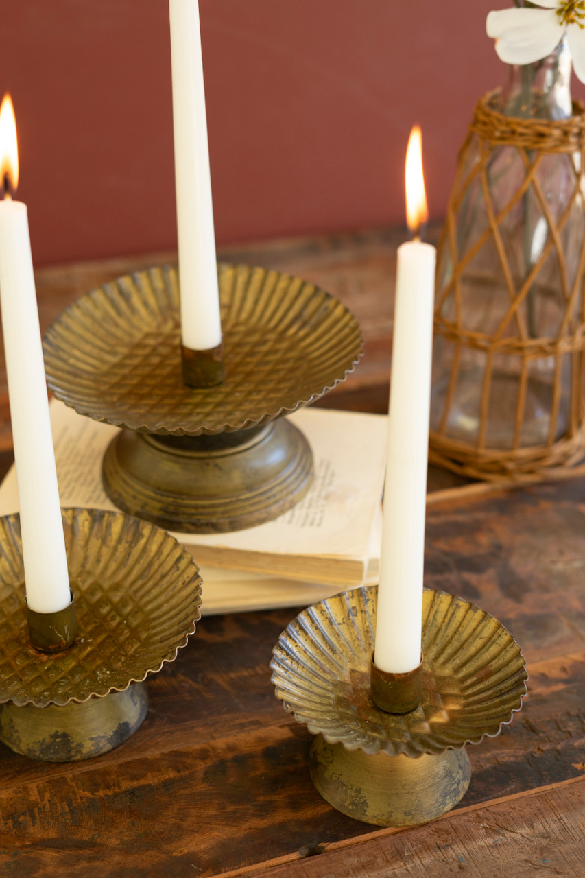 KALALOU NELE1016 SET OF THREE TAPER CANDLE HOLDERS W FLUTED BASES -ANT GOLD