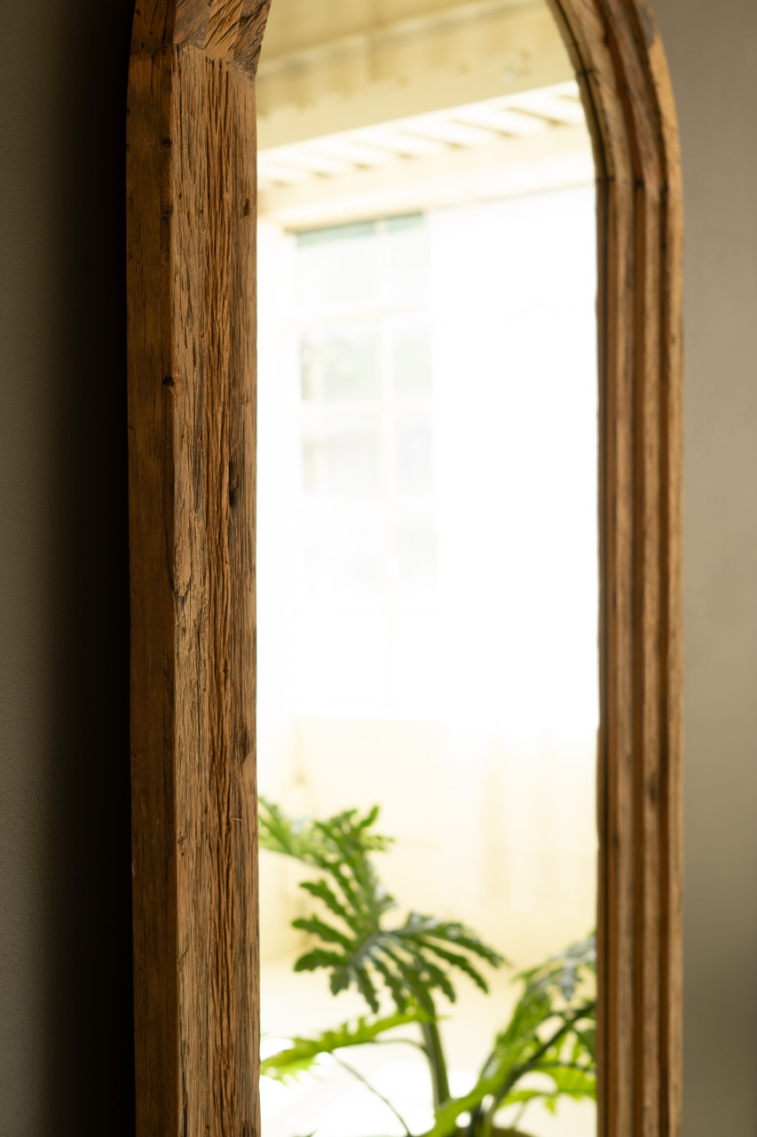 KALALOU NRET1018 ARCHED TOP RECYCLED WOOD FRAMED FLOOR MIRROR