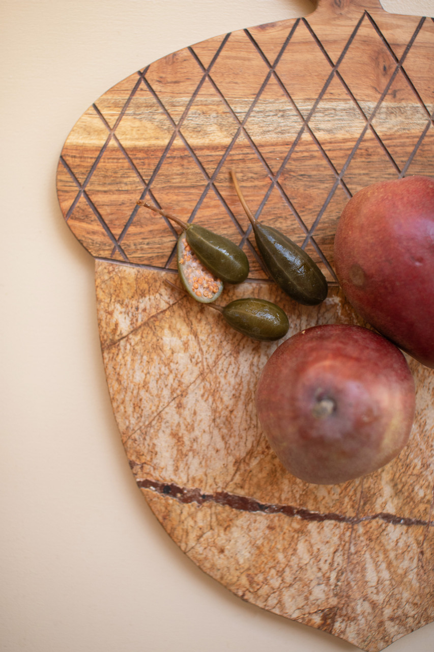 KALALOU NSH1007 ACACIA WOOD AND MARBLE ACORN SERVING BOARD
