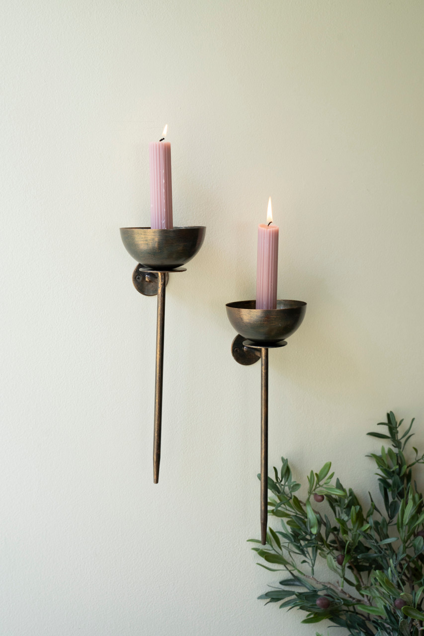 KALALOU CLL2888 SET OF TWO METAL WALL TAPER CANDLE HOLDERS