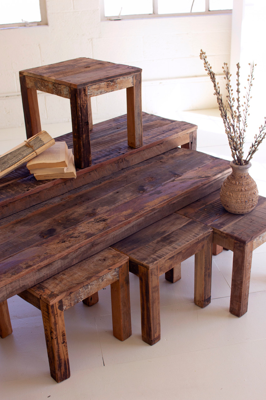 KALALOU NMCC1356 SET OF SIX RECYCLED WOOD BENCHES