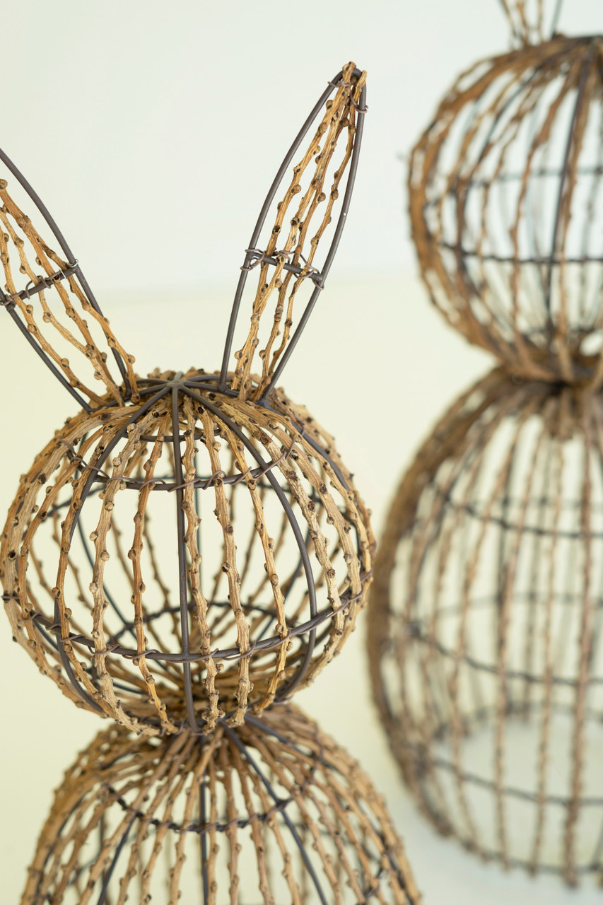 KALALOU CDEX1030 SET OF TWO TWIG AND IRON RABBITS