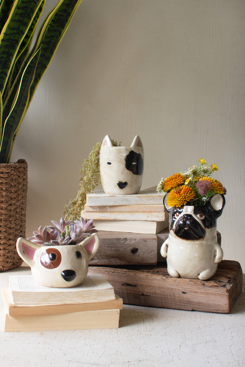 KALALOU CDV2331 CERAMIC FRENCH BULLDOG PLANTER