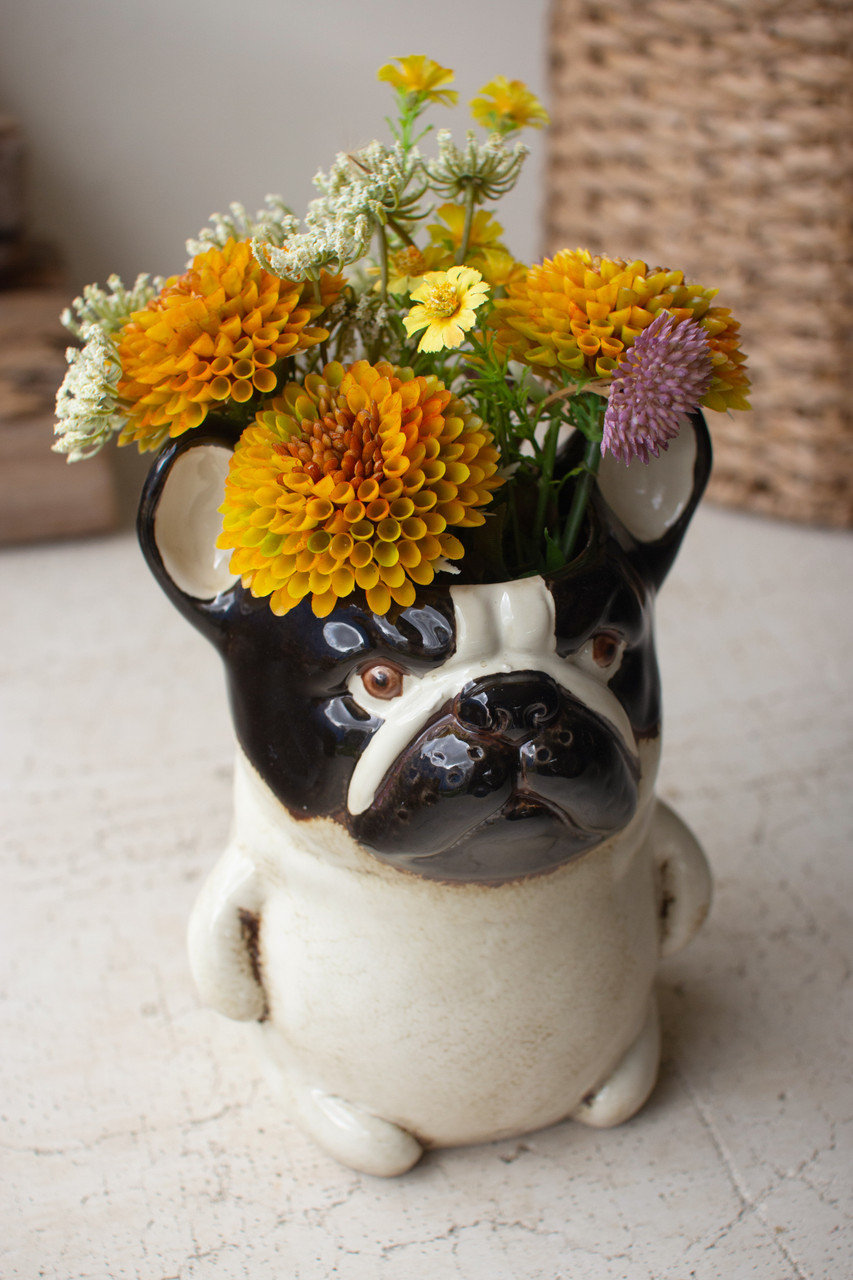 KALALOU CDV2331 CERAMIC FRENCH BULLDOG PLANTER