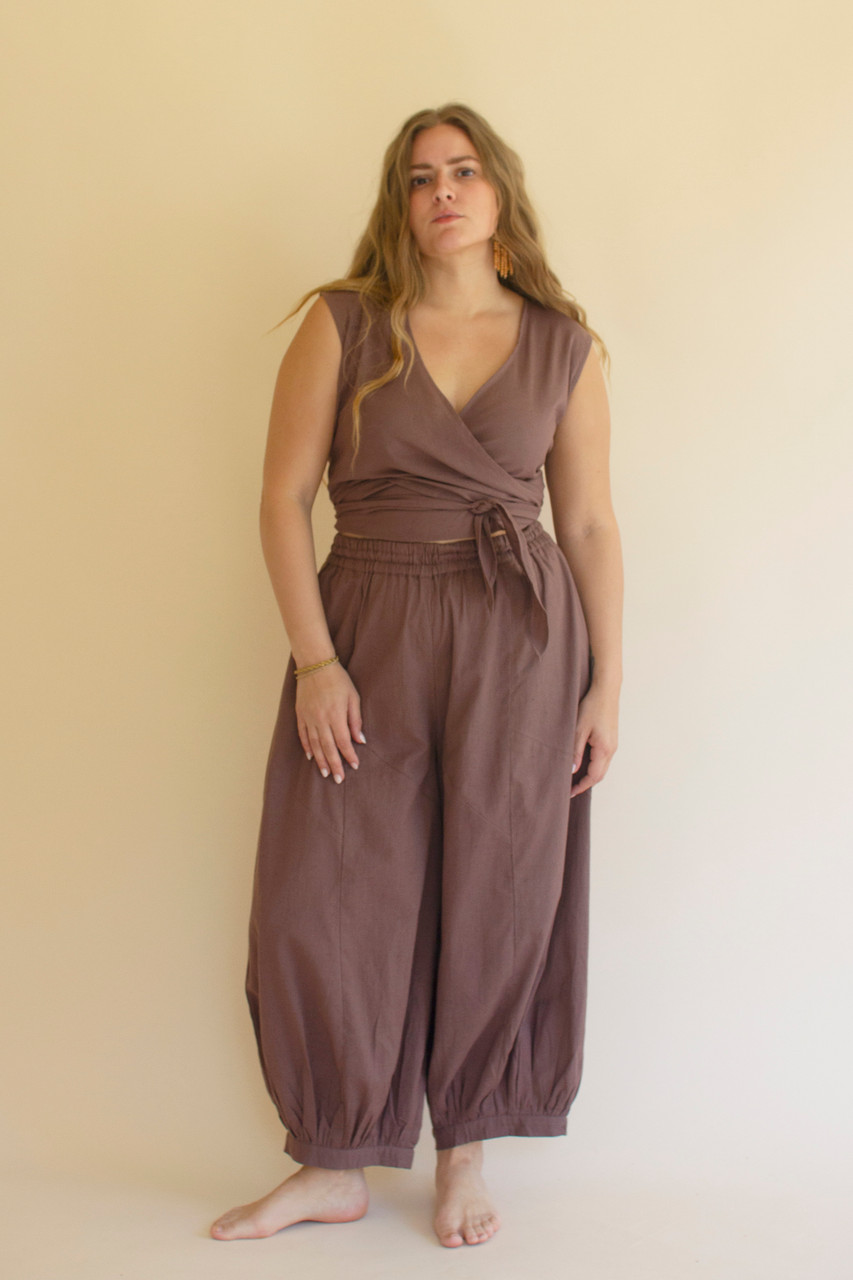 KALALOU NELL1072 CONVERTIBLE WRAP BLOUSE - MULBERRY