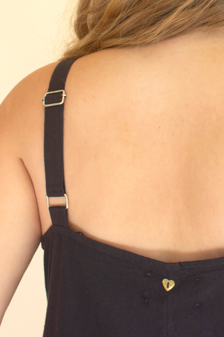 KALALOU NELL1027 ADJUSTABLE STRAP FLOWY JUMPER WITH BUTTON DETAIL - MIDNIGHT