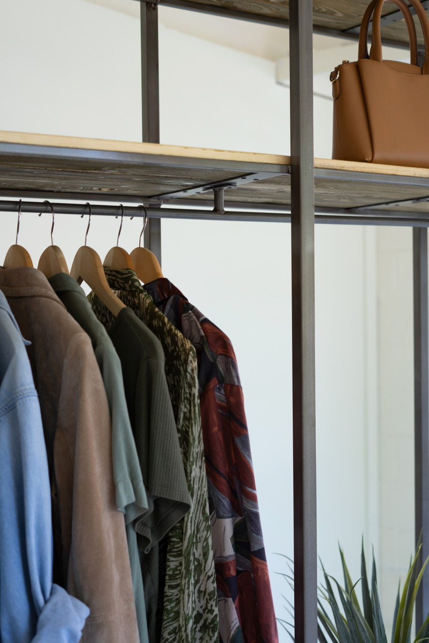 KALALOU CQ7624 TALL IRON AND RECYCLED WOOD GARMENT DISPLAY