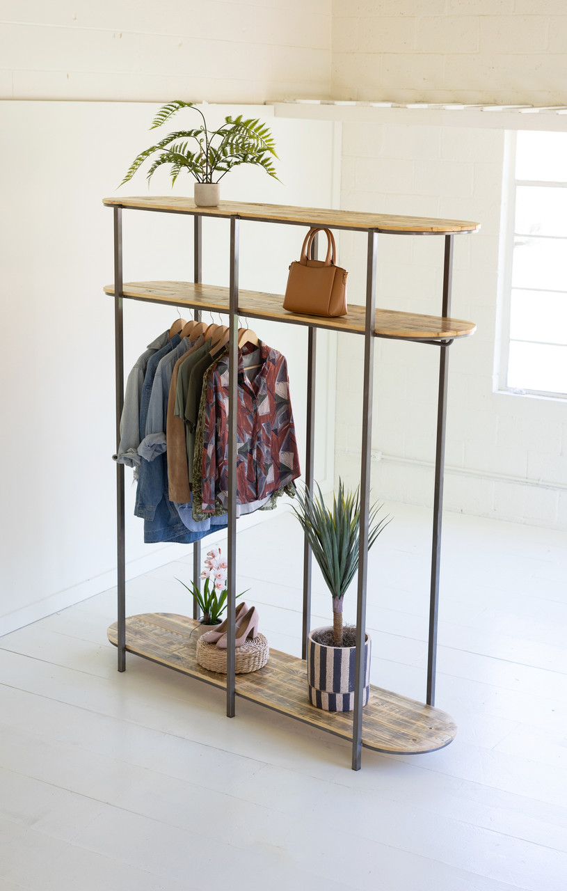 KALALOU CQ7624 TALL IRON AND RECYCLED WOOD GARMENT DISPLAY