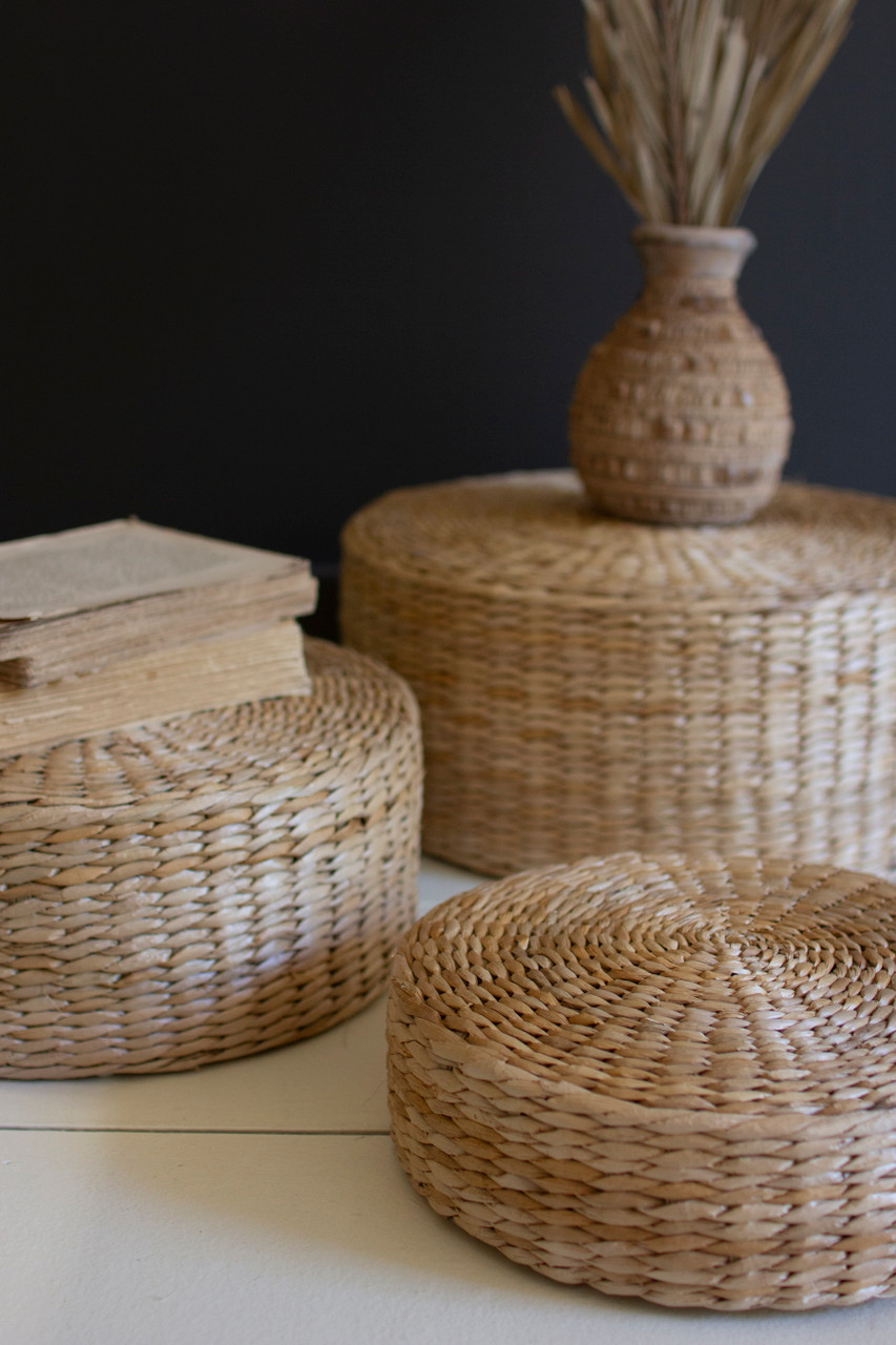 KALALOU CCH1240 SET OF THREE ROUND SEA GRASS RISERS
