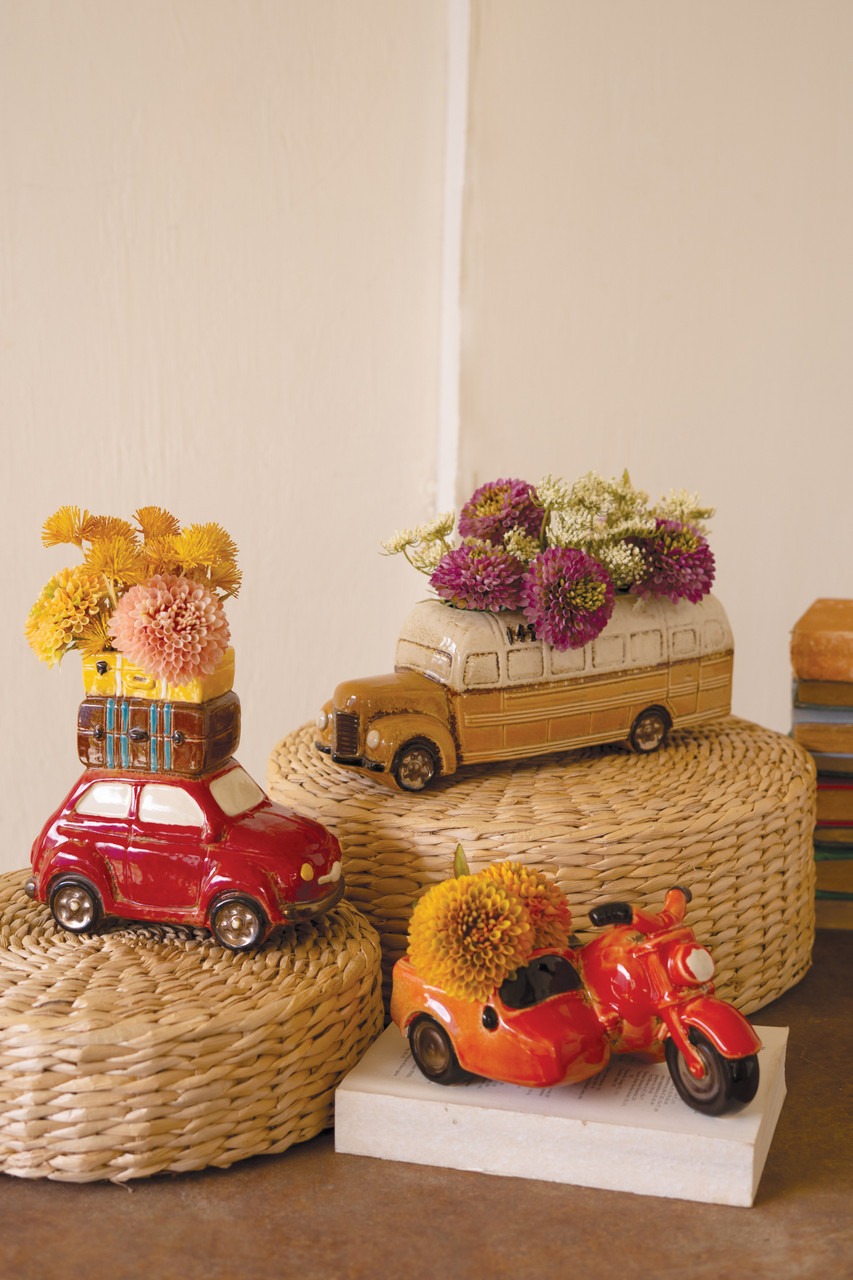 KALALOU CDV2334 CERAMIC MOTORCYCLE WITH SIDECAR PLANTER