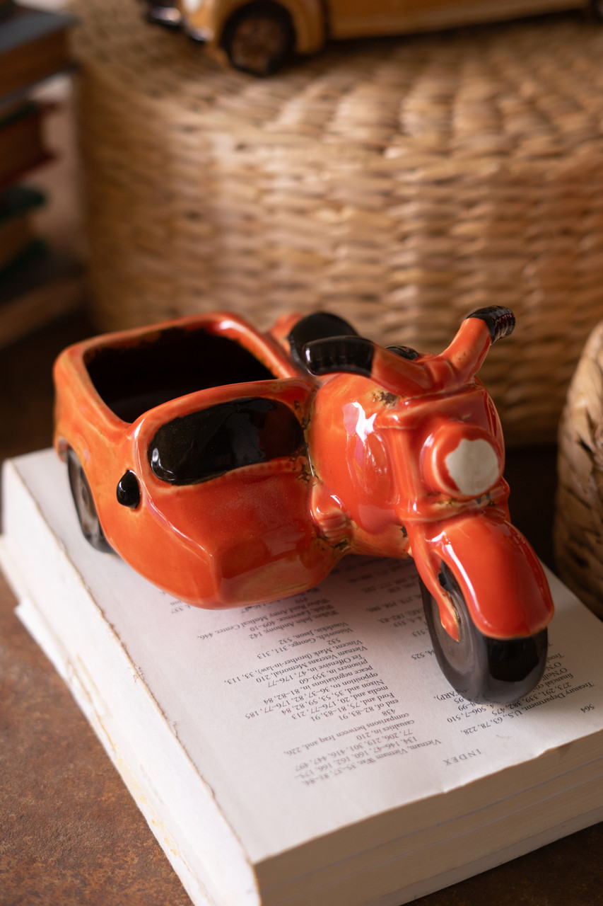 KALALOU CDV2334 CERAMIC MOTORCYCLE WITH SIDECAR PLANTER