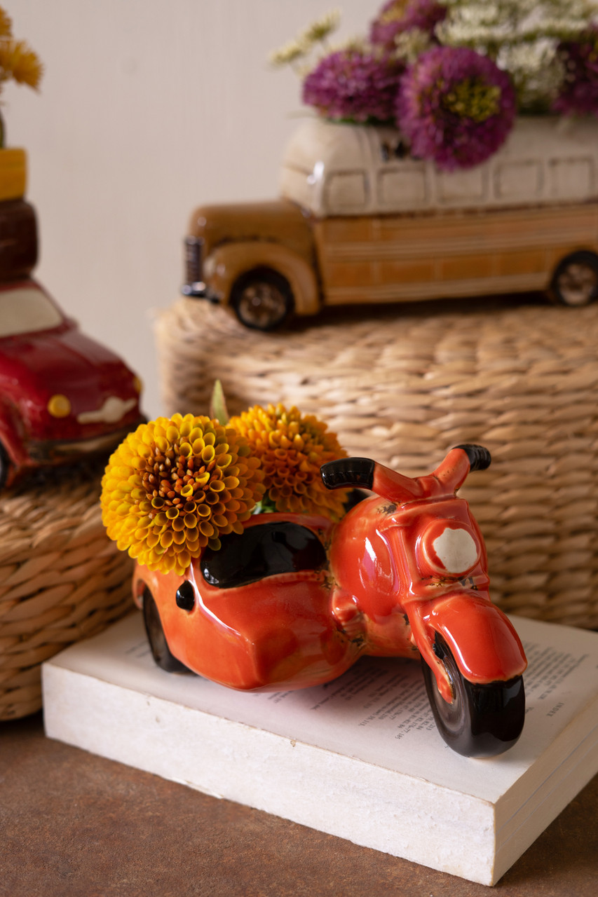 KALALOU CDV2334 CERAMIC MOTORCYCLE WITH SIDECAR PLANTER
