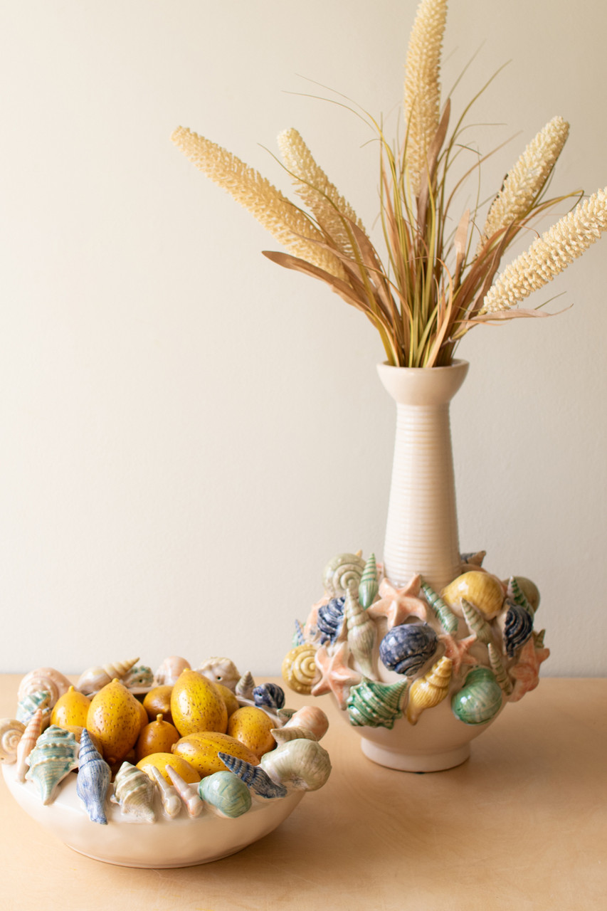 KALALOU CST1028 CERAMIC COASTAL BOTTLE VASE WITH LONG NECK