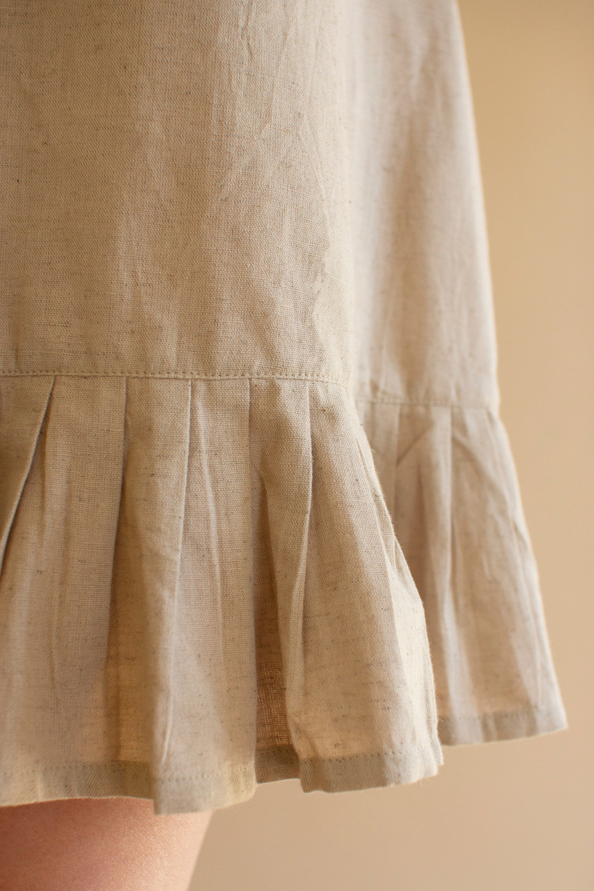 KALALOU NELL1077 TIE-SHOULDER DRESS WITH PLEATED HEM - OATMEAL