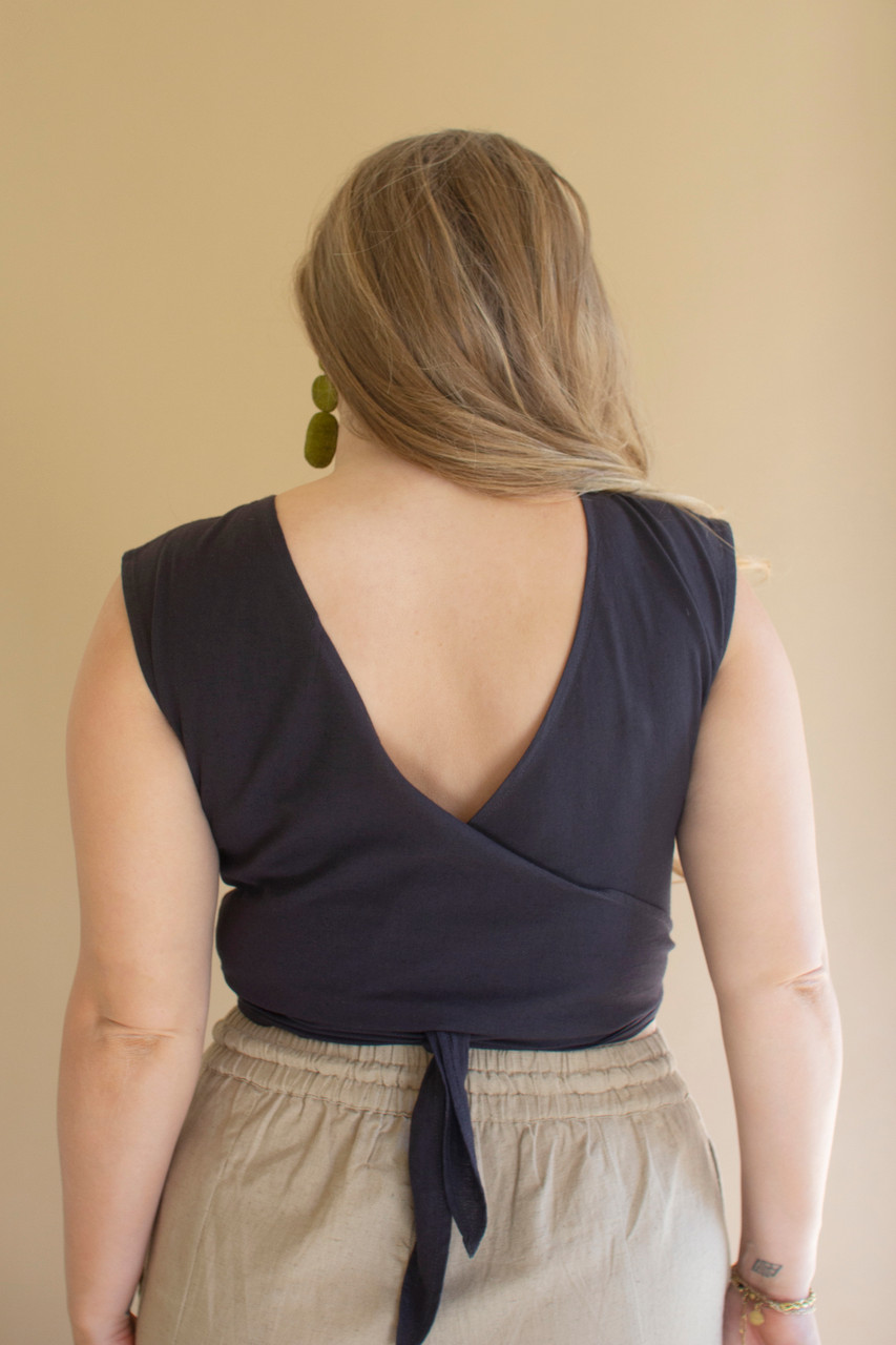 KALALOU NELL1071 CONVERTIBLE WRAP BLOUSE - MIDNIGHT